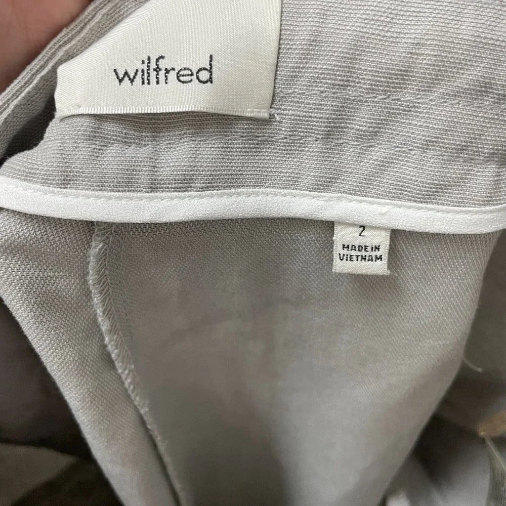 Wilfred Pants Womens 2 Cropped Cuffed Drawstring Lyocell Linen Gray‎ Button Fly